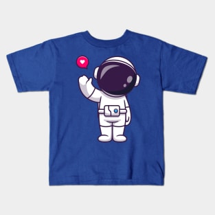 Cute Astronaut Waving Hand Cartoon Kids T-Shirt